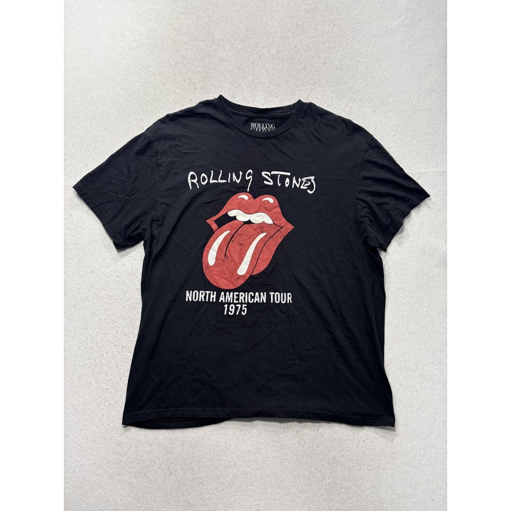 Rolling Stones Shirt Mens Large Black North American Tour 1975 Graphic Tee Band